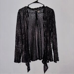 Chico's Sheer Metallic Black Textured Cardigan